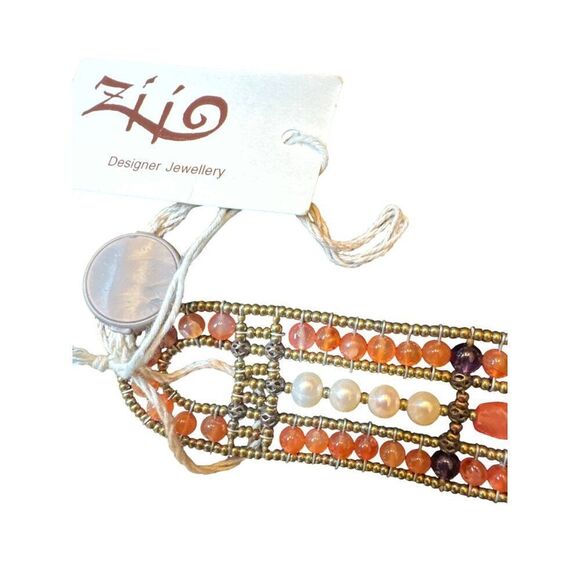 Zhi Designer Beaded Bracelet With Silver & Murano Glass Beads Peacock Orange Des - Picture 3 of 5